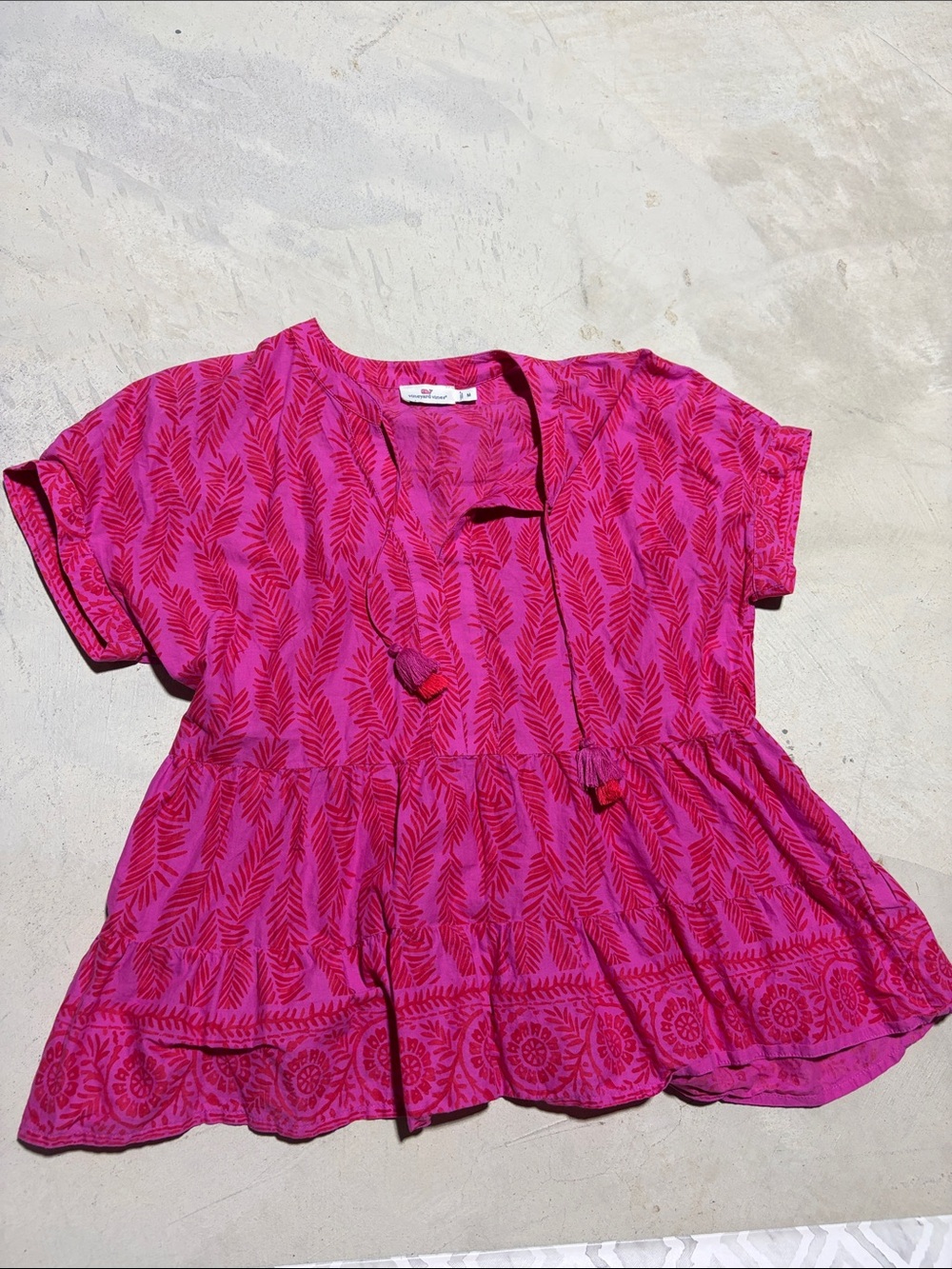 Vineyard Vines Fuchsia Pink Short-Sleeve Peplum Top medium